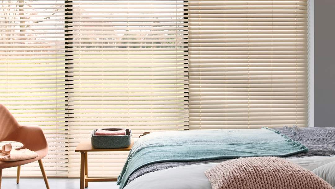 Wood blinds bedroom
