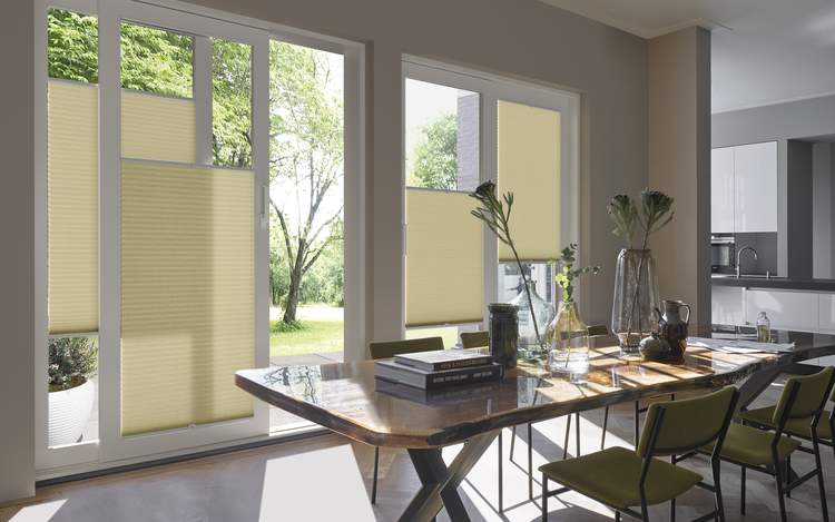 Yellow Blinds - Pale Yellow Duette® Shades - Top Down - Bottom Up Control