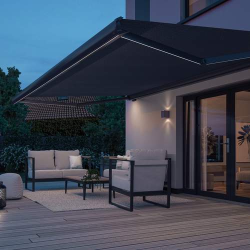 Awnings with heating and lighting
