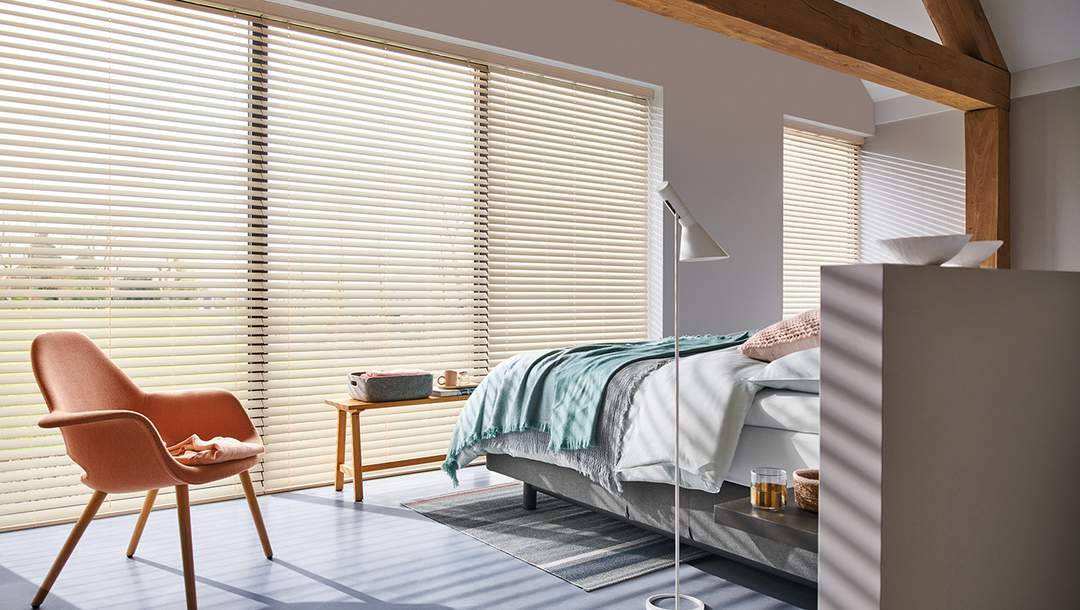 Wood blinds bedroom